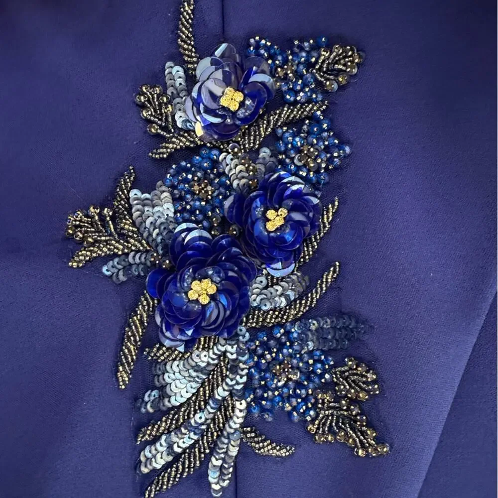 NWT Aidan Mattox Strapless Bonded Crêpe Appliqué Cocktail Indigo Dress – Sz 6 - Picture 13 of 14